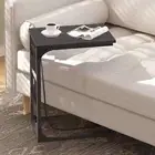 NEW -TUTOTAK C-Shaped End Table, Side Sofa Table with Cloth Bag Magazine Holder