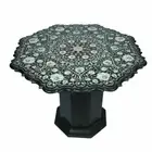 30" Black Marble Table Top inlay Pietra Dura dining coffee with marble stand