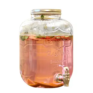 古典鐵蓋玻璃容器玻璃手提花紋釀酒瓶5公升酵素桶玻璃密封罐果汁罐1個 (8.3折)