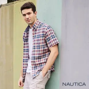 【NAUTICA】男裝 經典格紋短袖襯衫(藍紅)