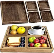 AzulHome Rustic Wooden Serving Trays with Handle, Serving Platters, Charcuterie Board Set of 5 Nesting Food Trays for Serving Food, Home Decor/Breakfast/Coffee Table/Butler/Ottoman/Bed Tray