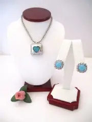 Brighton "OPEN HEARTED" Turquoise Necklace-Earring Set (MSR$120) NWT/Pouch