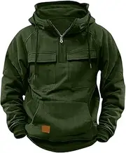 [Lmdudan] Quarter Zip Up Hoodies for Men Tactical Jacket Pullover Tops Fashion Solid Outdoor Workout Running Coats with Pockets