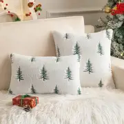 Christmas Tree Pattern Cushion Cover Faux Rabbit Fur Fluffy Pillowcase