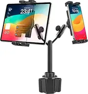 [Charchendo] Dual Tablet Holder for Car Cup Holder - Heavy Duty [Double Metal Arm] Truck Tablet Cup Holder for iPad Pro 12.9, Galaxy Tab, Fire, 4.7-13" Tablets and Phones