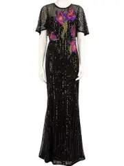 Black Sequin Floral Embroidered Dress