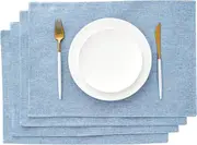 Placemats Set of 4 Cloth Table Mats Washable Linen Place Mat Fabric Placemats Light Blue