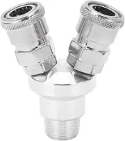 2 Way Quick Coupler Connector, G1/2 Thread Air Splitter, 360° Rotatable Pneumatic Fitting, Carbon Steel Chrome Plated, High Temp Pressure Resistant, Automatic Self Locking