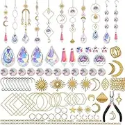 MYLEUS 200 Pcs Crystal Suncatcher Hanging Sun Catcher Kit Colorful Crystals Prisms Chain Pendant Ornament DIY Crafts Home Office Garden Decoration (Gold)