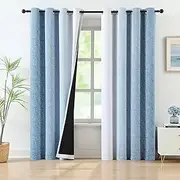 Blue Ombre Full Blackout Curtain Panels 95 Inches Long Bedroom Drapes Energy Efficient Thermal Insulated Gradient Window Treatments with Grommets Pure White to Navy Blue for Living Room, 2 Panels