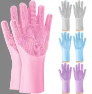 Dishwashing Silicone Gloves Kitchen Reusable Rubber Cleaning Gloves Pet Grooming