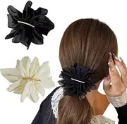 2Pcs Chiffon Flower Hair Clips Flower Hair Barrettes Hair Accessories for Women Girls Wedding Party(Black+White)