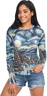 [RPLIFE] Starry Night Christmas Tree Long Sleeve Fishnet Top, Sheer Long Sleeve Tops for Women S-XXL