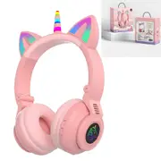 Unicorn Kids Wireless Headphones With Mic RGB Light Music Stereo Earphone Bluetooth Headset For PC Mobile Phone Children's Gift Pink With Box