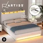 Artiss Bed Frame Gas Lift LED Beds Base Platform PVC Leather Storage Headboard D