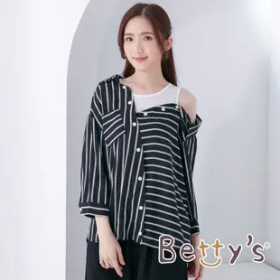 betty’s貝蒂思(05)不規則設計條紋雪紡襯衫(黑色)