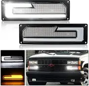 POVTOR LED Turn Signal Replacement Lights with White DRL Welcome Light Compatible with 1988-1998 Chevy GMC C/K 1500 2500 3500 Silverado Tahoe Suburban Yukon C10