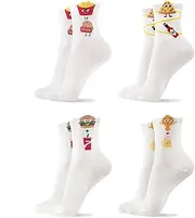 [kikiya socks] Women Smiley Face Socks | 4-6 Pairs Cute Novelty Happy Smile Face Print Design | Korean Ladies & Girls Cotton Socks | US 6-8