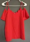 Monteau Off Shoulder Top Red Large Scalloped Neck Chiffon Crepe Dressy NEW