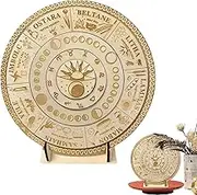 Wheel of the Year Calendar - Wooden Downing Board with Astrological Signs and Stand | Celestial Holiday Decoration for Cafes, Shops, Homes, Offices, Yoga Rooms and
