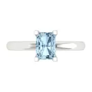 1 ct Emerald Real Aquamarine Wedding Bridal Classic Promise Ring 14k White Gold