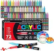 Laconile 72 Colours Accrylic Paint Brush Markers Set -Paint Pens Acrylic Markers for Rock Painting Cermic Glass Stone Metal Fabric, Water-based Acrylic Paint Pens with 1-5MM Flexible Brush Tip