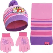 [Disney] Girls Princess Winter Hat, Scarf & Mittens Set For Toddler Ages 2-4 Or Hat, Scarves & Kids Gloves Sets For Ages 4-7, Pink/Purple