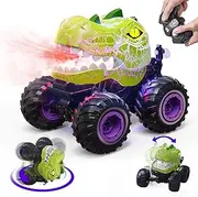 LECPOP Dinosaur Remote Control Car, 360° Rotating RC Stunt Car Dinosaur Monster Truck Toys with Spray, Light & Sound, 2.4GHz All Terrain RC Cars for Boys Age 4-7, Birthday Gifts for Kids 3-5 6 7 8-12