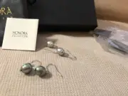 Honora 2 pairs freshwater ringed pearl dangle earrings sterling fishhook NEW