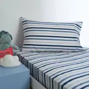 Minikins Junior Single Bed Multi Blue Stripe Fitted Sheet Set 180TC Cotton Rich