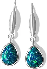 [HEART'S ART A HIDDEN ART OF LOVE] Hearts Art Australia Women's jewellery gifts, 9x7mm Solid Created Green Blue Opal drop dangling Sterling Silver earrings, Anniversary or Birthday women or Girlfriend