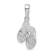 Sterling Silver De-Ani Rhodium-Plated Polished And Textured Marco Island Flip Flops Pendant