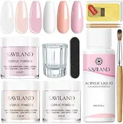 Saviland Acrylic Nail Kit - Clear Pink Nudes Acrylic Powder Nails Kit Acrylic Set, Non-yellowing Acrylic Liquid, Acrylic Nail Brush Nail Forms and DIY Nail Art Tools Acrylic Nail Kit for Beginner