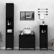 Modern Floating Bathroom Vanity Cabinet with Metal Feet - Black, 30x30x100 cm - Engineered Wood Wall-Mount Design | Ample Storage & Safety Features | Includes Mount Kit & Adjustable Doors