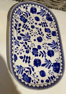 STUNNING LGE OVAL PLATTER-BLUE/WHITE FLORAL-BNIB-L37x23cm-BY MAXWELL & WILLIAMS