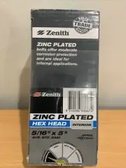 Zenith 5/16”x5” (approx M8x100mm) Zinc Plated Hex Head Bolts With Nuts Box Of 25