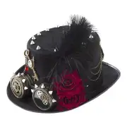 Steampunk Top Hat with Flower Feather with Goggles with Chain for Adult