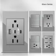 Grey Tempered Glass USb Type C Standard Outlet Wall Power Socket Light Switch
