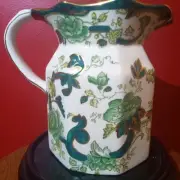 Mason's Ironstone Green Chartreuse Mandalay Milk Hydra Pitcher Gold Stamped 24oz