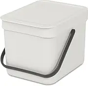 Brabantia Sort & Go Food Trash Bin Small Worktop Kitchen Compost Caddy with Handle & Removable Lid, Easy to Clean, Fixings for Wall/Cabinet Mounting, 6 Litre, Light Grey