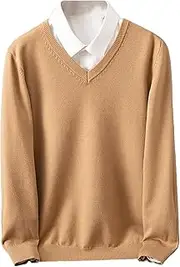 [JEShifangjiusu] Men V Neck Dress Knit Sweater Long Sleeve Casual Slim Fit Pullover Sweater Fashionable Knitted Tops