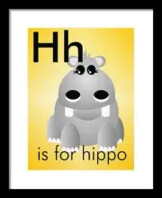 H is for Hippo - Art Print Home Decor Wall Art - Flashcard (frame not included)