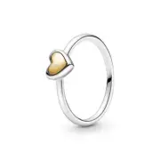 Pandora 199396C00-52 Domed Golden Heart Ring - Sterling Silver & 14k Gold, Size