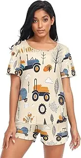 [RPLIFE] Farm Tractor Womens Jammies Sets, Soft Loungewear Set for Women, Farm Tractor, Large