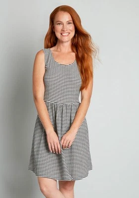 NWT Modcloth Gingham Optimistic Effect Sleeveless Dress Large Black White Plaid