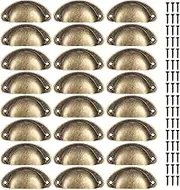 Siyurongg 24 Pcs Antique Bronze Drawer Pulls Handles Knobs, Vintage Cup Handles for Kitchen Cabinets Wardrobe Cupboard Dresser Drawer Furniture Pull Handles