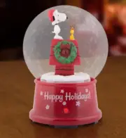 Gemmy SNOW GLOBE Peanuts SLEDDING SNOOPY WOODSTOCK Waterless Musical Christmas