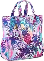 Beach Tote Bag for Women,VASCHY Lightweight Large Fold-able Waterproof Sandproof Swim Pool Tote Bag with Zipper for Vacation,Shopping,Casual
