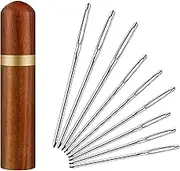 Needle Storage Case Holder with 9PCS Stitching Embroidery Sewing Needles, Versatile Wooden Needles Storage Box Container for Storing Toothpick Hand Crafts Knitting Threading Needle Accessories