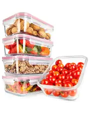 Nutrichef Red 5pc Stackable Glass Food Storage Containers